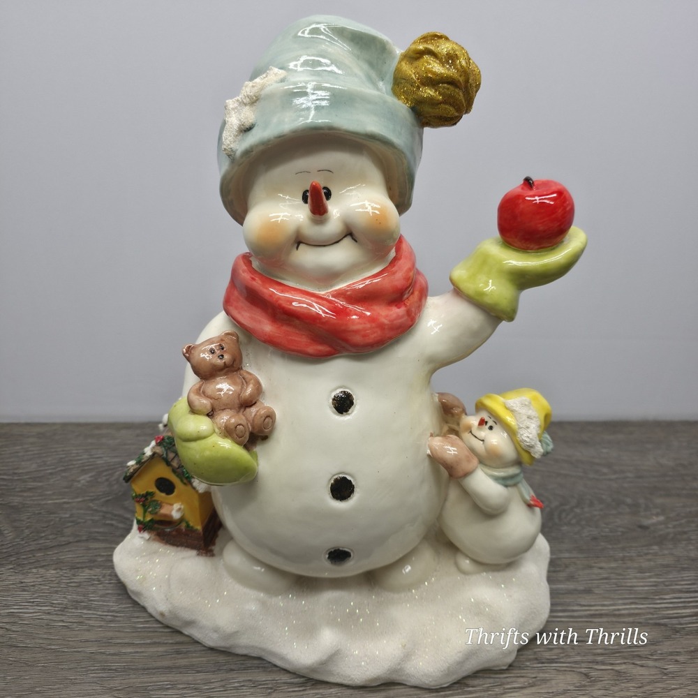 Vintage Snowman & Snowkid 14" Statue - Holiday Decor
